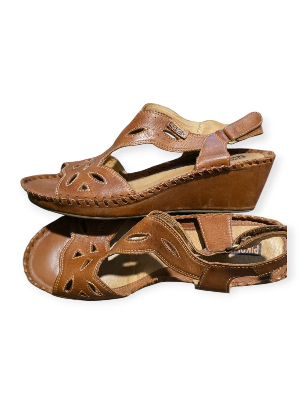 Pikolinos Margarita 943-1607 Brandy leather wedge sandals - Picture 3 of 7